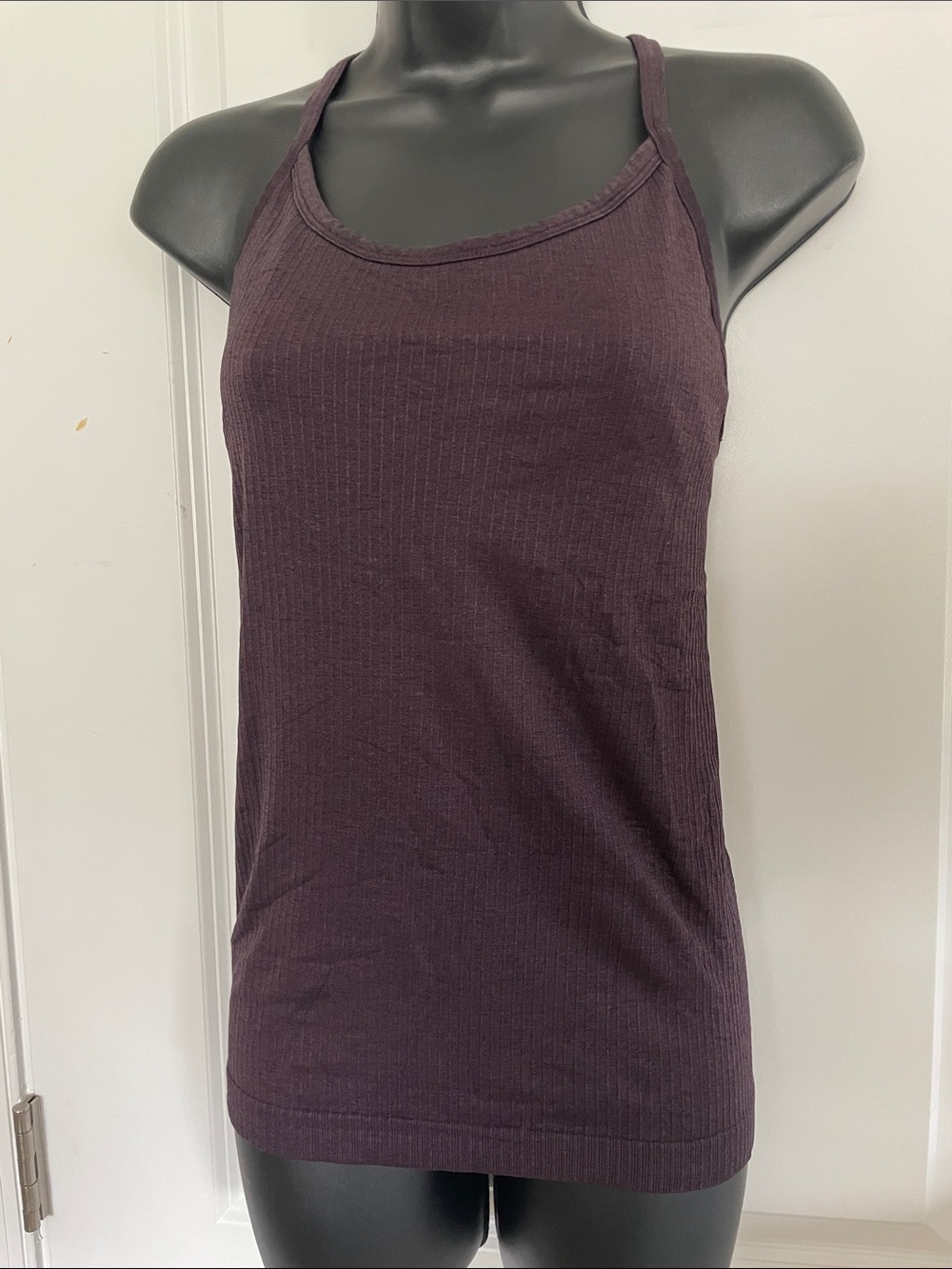 CRZ YOGA Ribbed Slim-Strap Tank Top - Dark Plum